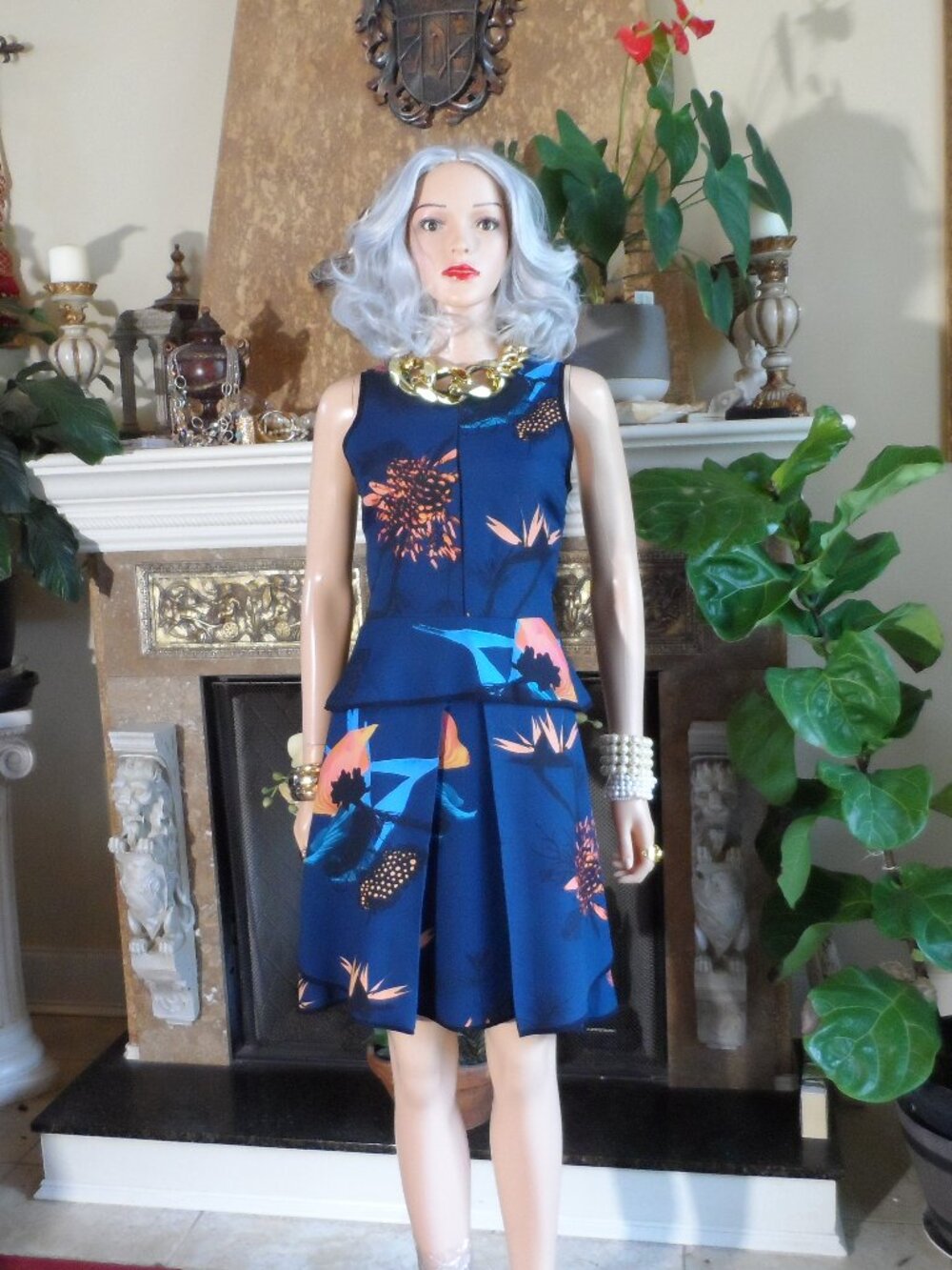 Proenza Schouler Blue Floral Print Peplum Dress Size 4